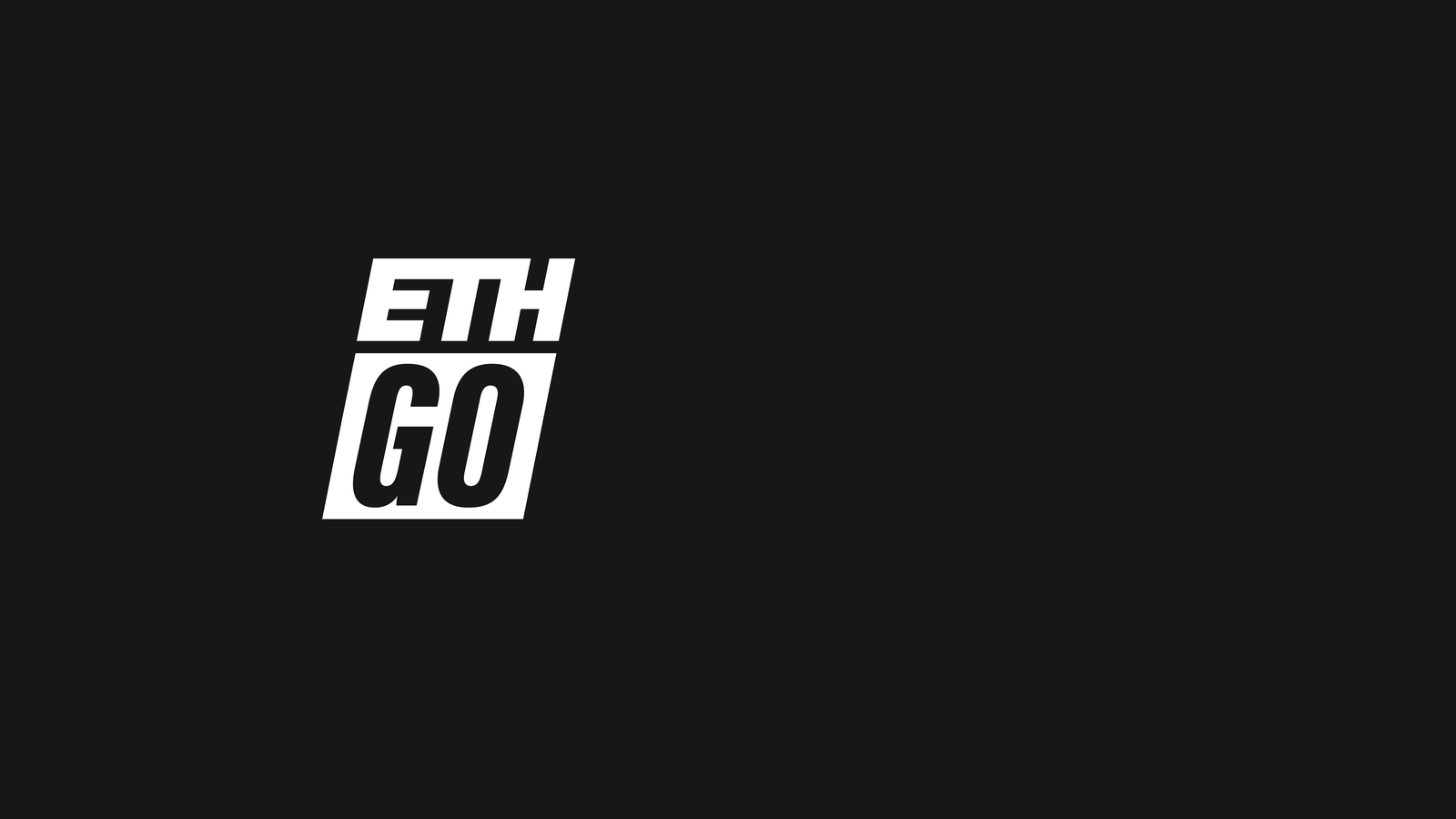 Animated ETH GO logo mark on a black background
